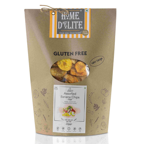 Home Delite Healthy Food Snacks Assorted Banana Chips Tomato, pepper and masala flavoured variety