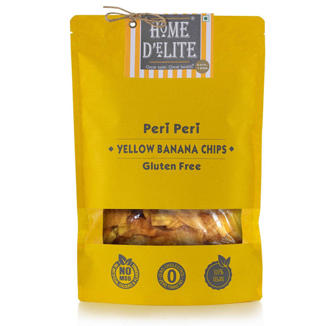 Home Delite Healthy Food Snacks Peri Peri Yellow Banana Chips Peri Peri flavoured banana crisps