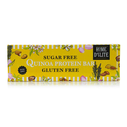 Home Delite Healthy Food Snacks Quinoa Protein Bar Rich Protein Bar made with all natural ingredients such as quinoa, almonds, pistachios, oman dates and rose petals