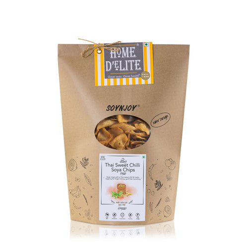 Home Delite Healthy Food Snacks Thai Sweet Chilli Soya Chips Soya chips with a Thai sweet chilli & herbs topping for finger licking, guilt free munching One of our newest launches and an instant crowd favourite