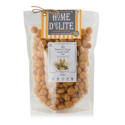 Home Delite Healthy Food Snacks Sweet and Tangy Jowar puffs scrumptious sorghum puffs with a chatpata seasoning