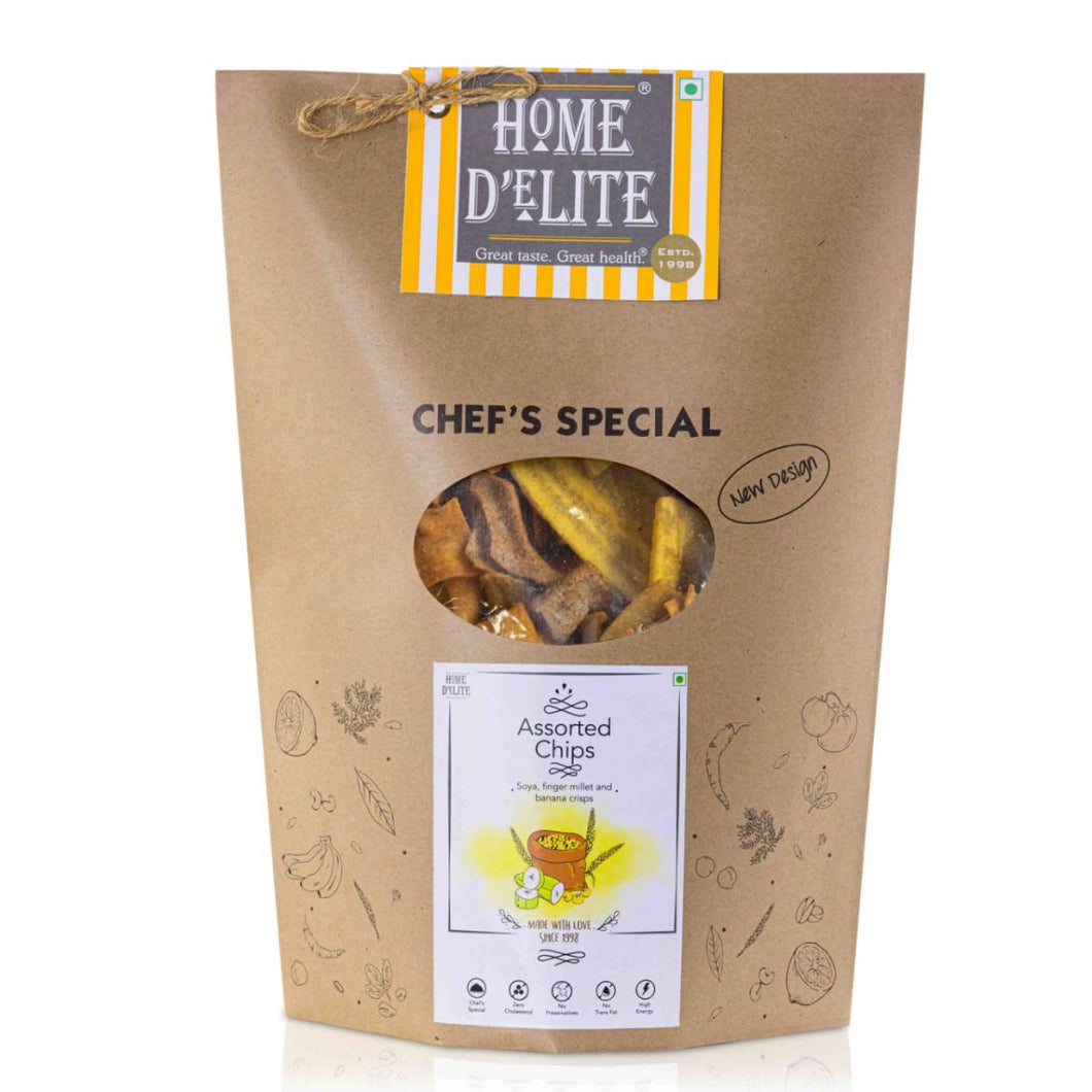 Home Delite Healthy Food Snacks Assorted Chips soya finger millet and banana crisps